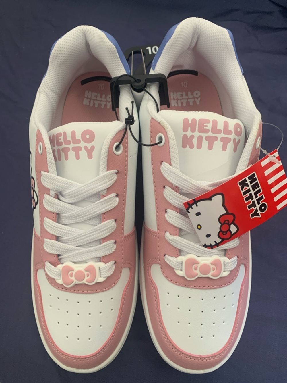 Hello Kitty White and Pink Lace-Up Kids Sneakers with Bow Accent